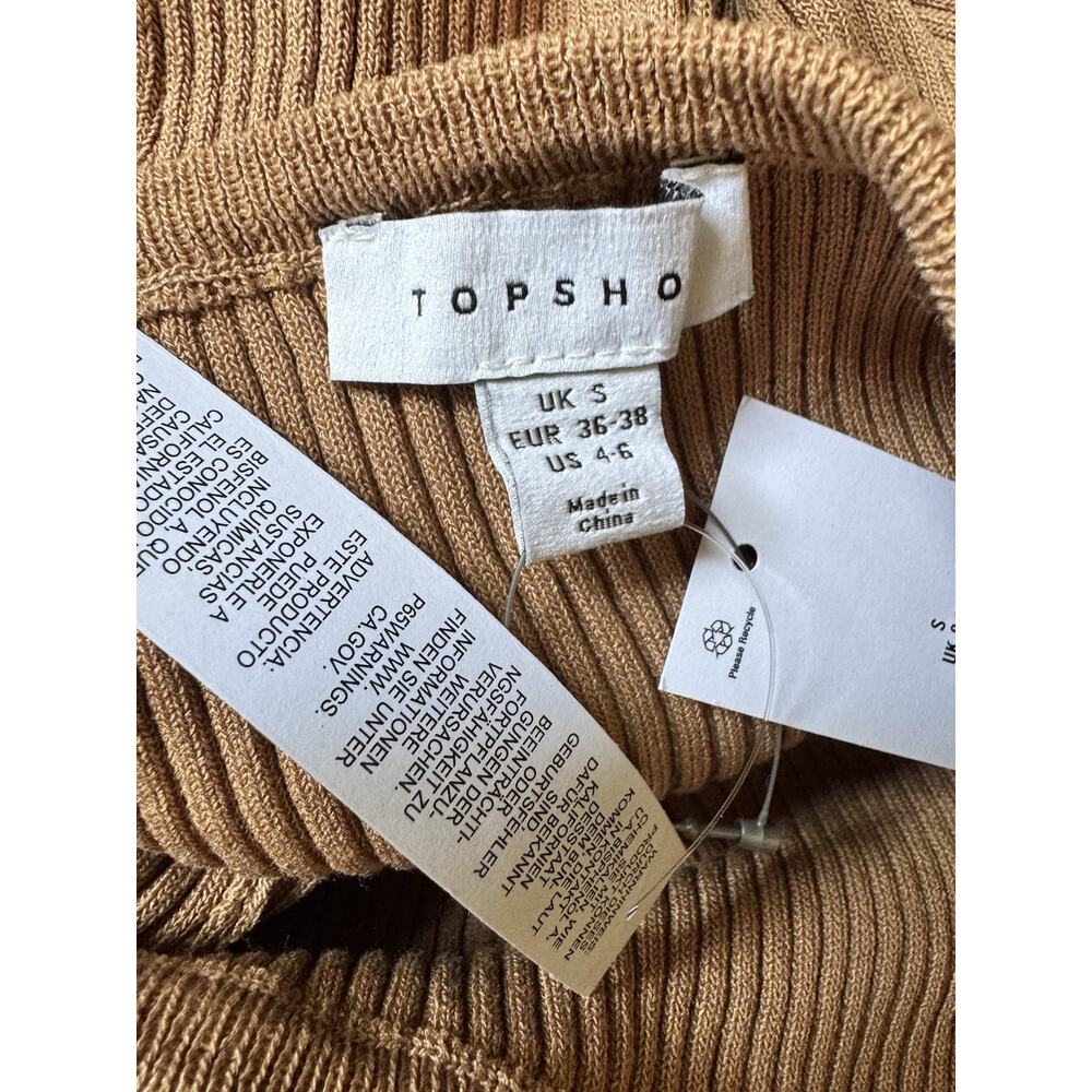 NWT TopShop Brown Ribbed Side Slit Knit Pull On Stretchy Pencil Skirt Size 4-6 - Picture 5 of 6